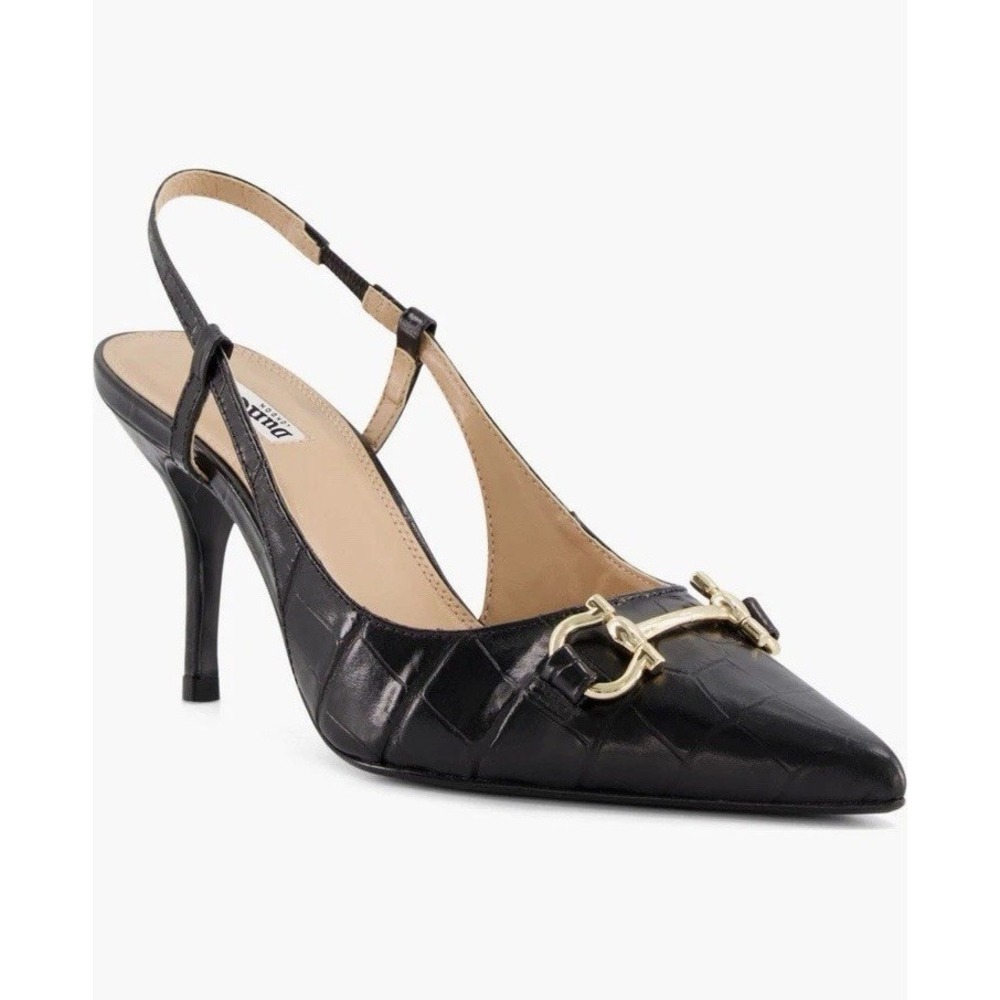 Dune London Click Pump Black croc Embossed Sling Back Women Size 8 Horsebit